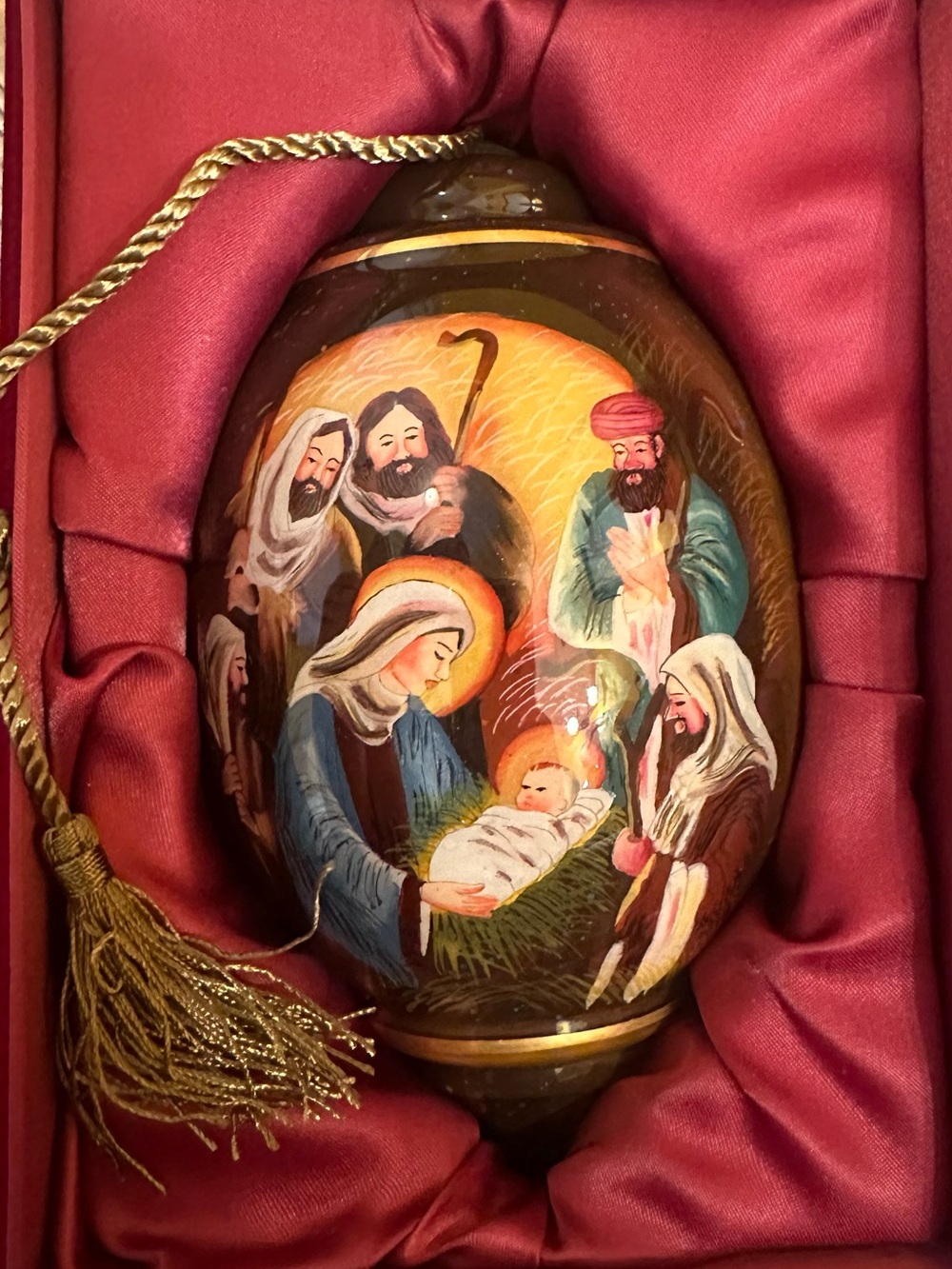 Ne'Qwa Art Nativity Holiday Ornament in Brown and Gold